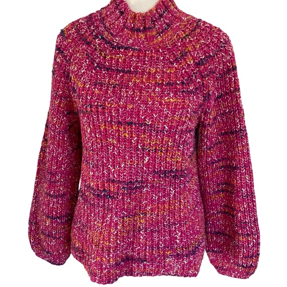 Gap Womens Fuschia Marled Soft Cotton Blend Knit Mock Neck Sweater- Sz-M - Picture 1 of 16